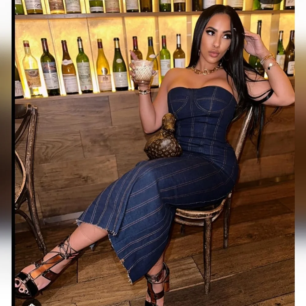 Zara Blue Strapless Midi Dress - Picture 2 of 16